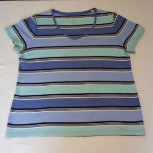 women's purple multi-stripe v-neck short sleeve